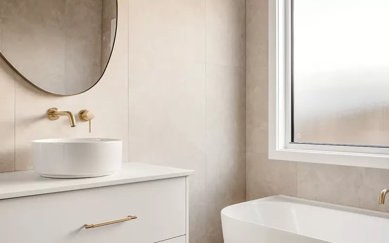 A white themed bathroom with a sink and tub