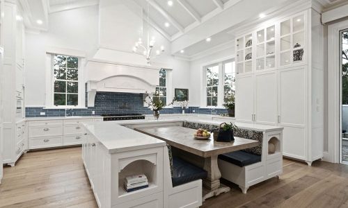 centered dining table with lights open